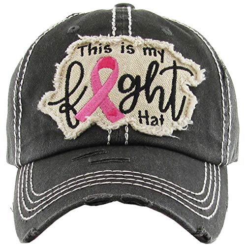 Funky Junque Women’s Breast Cancer Awareness Pink Ribbon Logo Hope Shredded Baseball Hat Cap