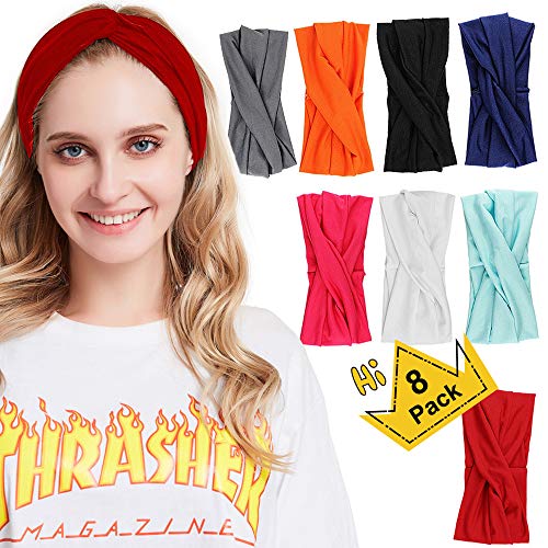 AOBETAK 8 Piezas Diademas Mujer Vintage Cross Anudado Elástico Banda para el Cabello Elasticas Pañuelos Pelo Turbantes para Mujer Cabello Hair Band Accesorios de Pelo Yoga Cabeza Wraps