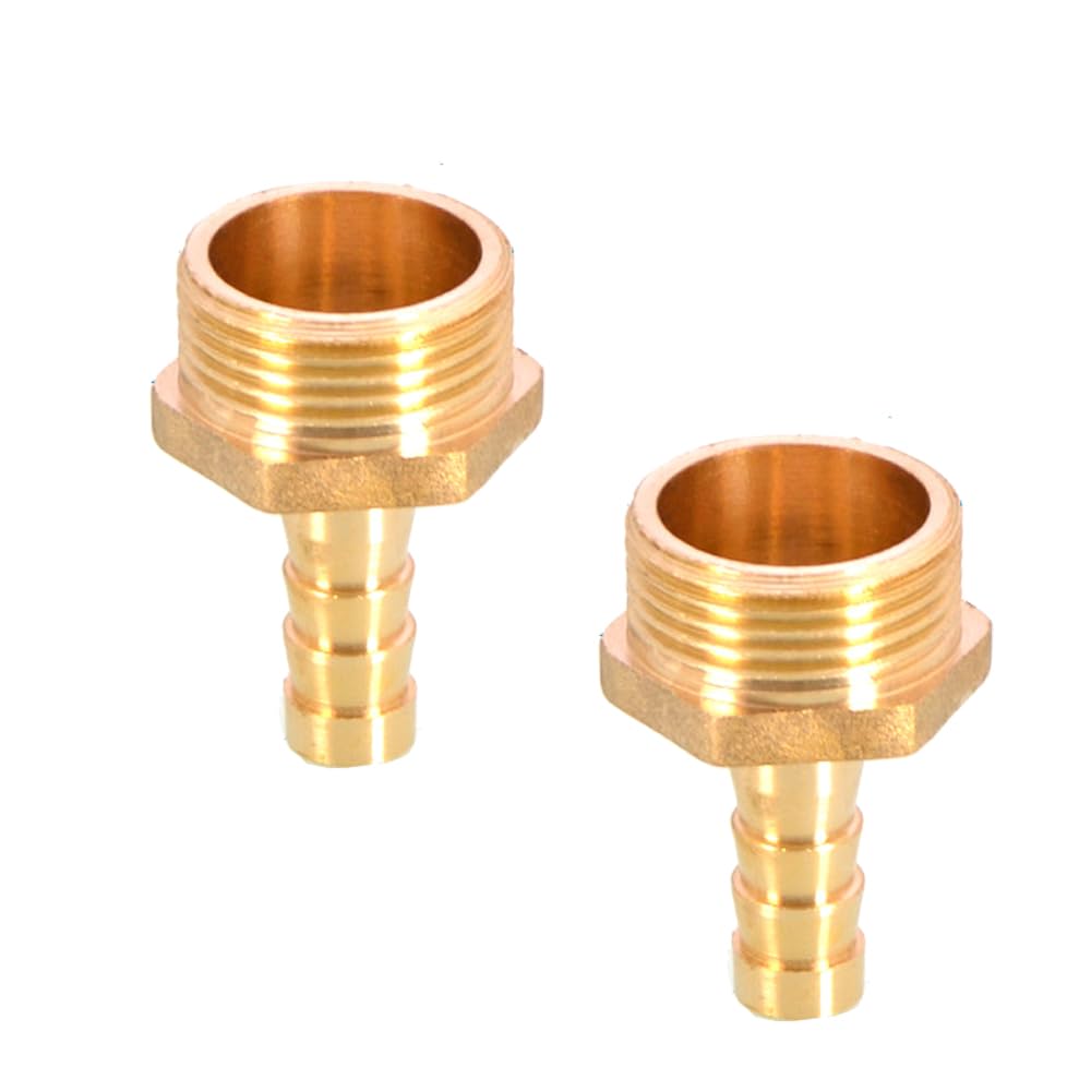 TopHomer 2Pcs BSP Hose Connector Brass Pipe Fitting 10mm Barb x G3/4 Male, Hose Barb Tail Male BSP Thread Connector Joint Copper Coupler Adapter