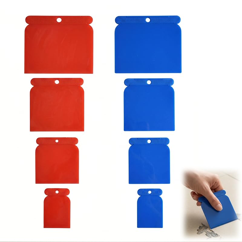 8-Piece Multipurpose Plastic Scraper Set, Flexible Filler Applicator Kit for Smoothing Surfaces, Wall Repair, Skim ming and Decorating, Putty Knife and Grout Spreader Tools（ 50, 80, 100, 120mm）