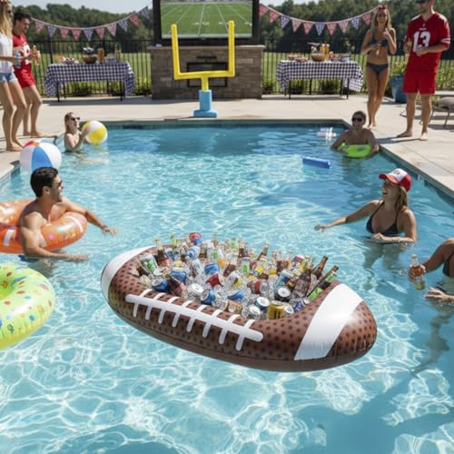 Image of Inflatable Football Stadium Cooler Set, 2-Piece Football Ice Buffet Serving Bar for Food & Drinks, Tailgate Party Supplies for Game Day, BBQ, Sports Events