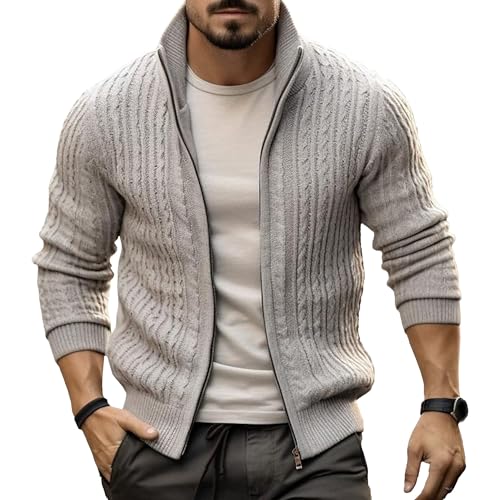 Men's Stand Collar Warm Zip Up Sweater Thick Comfort Knit Outdoor Sweater Casual Cardigan Stylish Fall Winter Sweaters