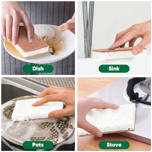 HOMEXCEL Natürliche Scheuerschwämme für die Küche, 24 Stück, kratzfeste Reinigungsschwämme für Geschirr, Zellulose-Schwämme, sicher auf Antihaft-Kochgeschirr, doppelseitiger Geschirrschwamm zum Spülen