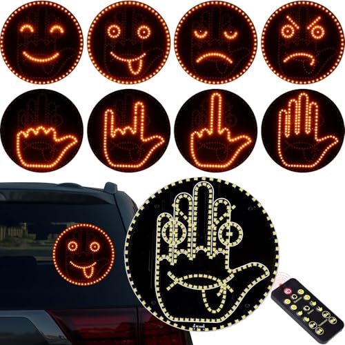 Image of STHIRA Car Rear Windshield Window Light with Remote Control for Creative Smiley Face and Hand Gesture LED Decorative Display, 8 Visual Patterns, USB-C Plug and Go, Battery Operated (No Battery