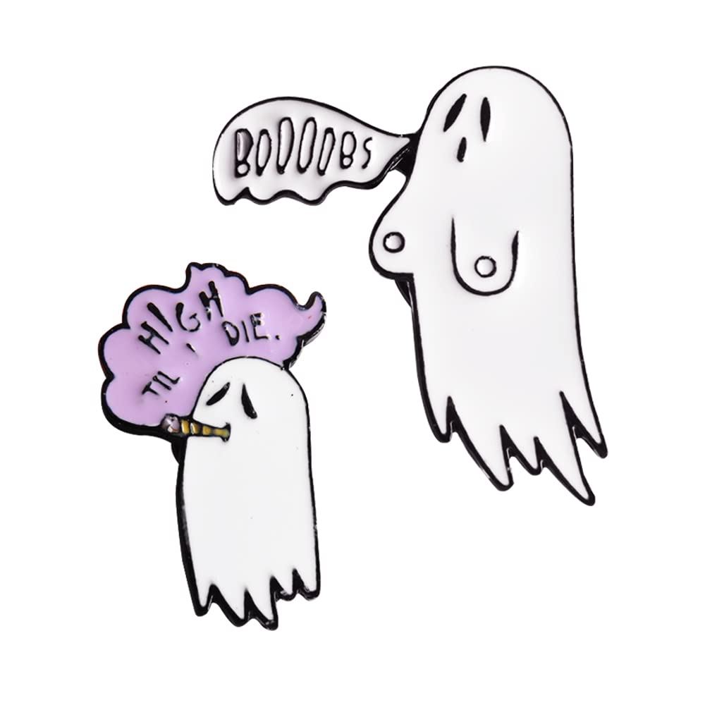 Ximimark4 Pcs Cute Smoking Boo Ghost Enamel Pin Brooch Cartoon Women Men Denim Jackets Lapel Pins Backpack Badges Kids Fashion Jewelry Gifts, Alloy Steel, no gemstone