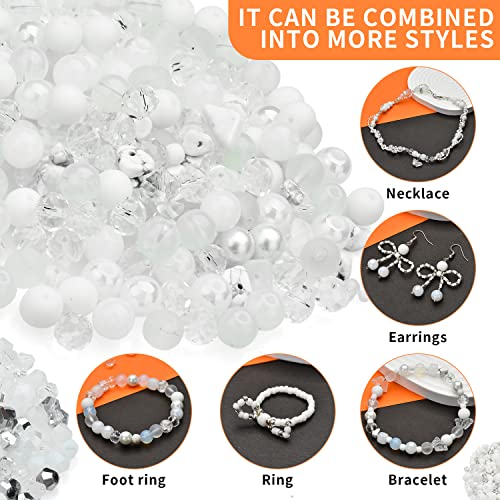 Image of Rired 27 900pcs Snow White Beads for Jewelry Making, 12 Types Assorted Bead in One Box, Including Round /Glass Pony Beads /Rondelle /Rock /Bicone and Seed Bead