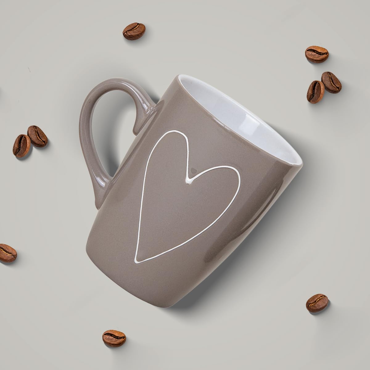Tassen 36er Set Herz in weiß beige grau - Keramik Kaffeetassen in 250ml für Tee Kaffee Cappuccino - Moderne Kaffeebecher spülmaschinenfest und mikrowellengeeignet als Geschenk