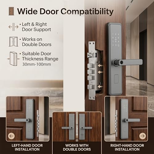 Image of Golens X33 Grey Matte Smart Door Lock | 6-Way Unlock (Fingerprint, PIN, RFID Card, Key, App, Dynamic Password) | USB Emergency Power | Premium Matte Finish Digital Lock