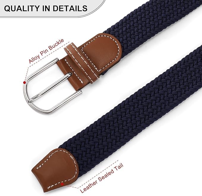 Set of 2 Womens Belt Casual Braided Elastic Fabric Woven Stretch Elasticated Belts2