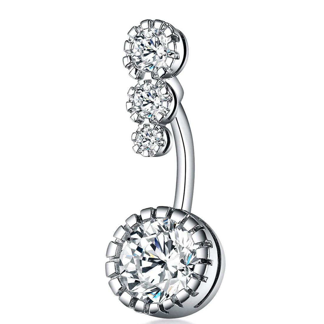 WHGHNCQ 14G Piercing Ombligo Acero Quirúrgico para Mujer Forma de Barra Curvada y Circonita Cúbica Ombligo Piercing Plata