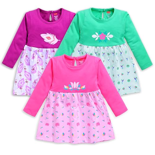 Image of LuvLap Baby Girls 100% Cotton Full Sleeve Girl Frock Pack of 3