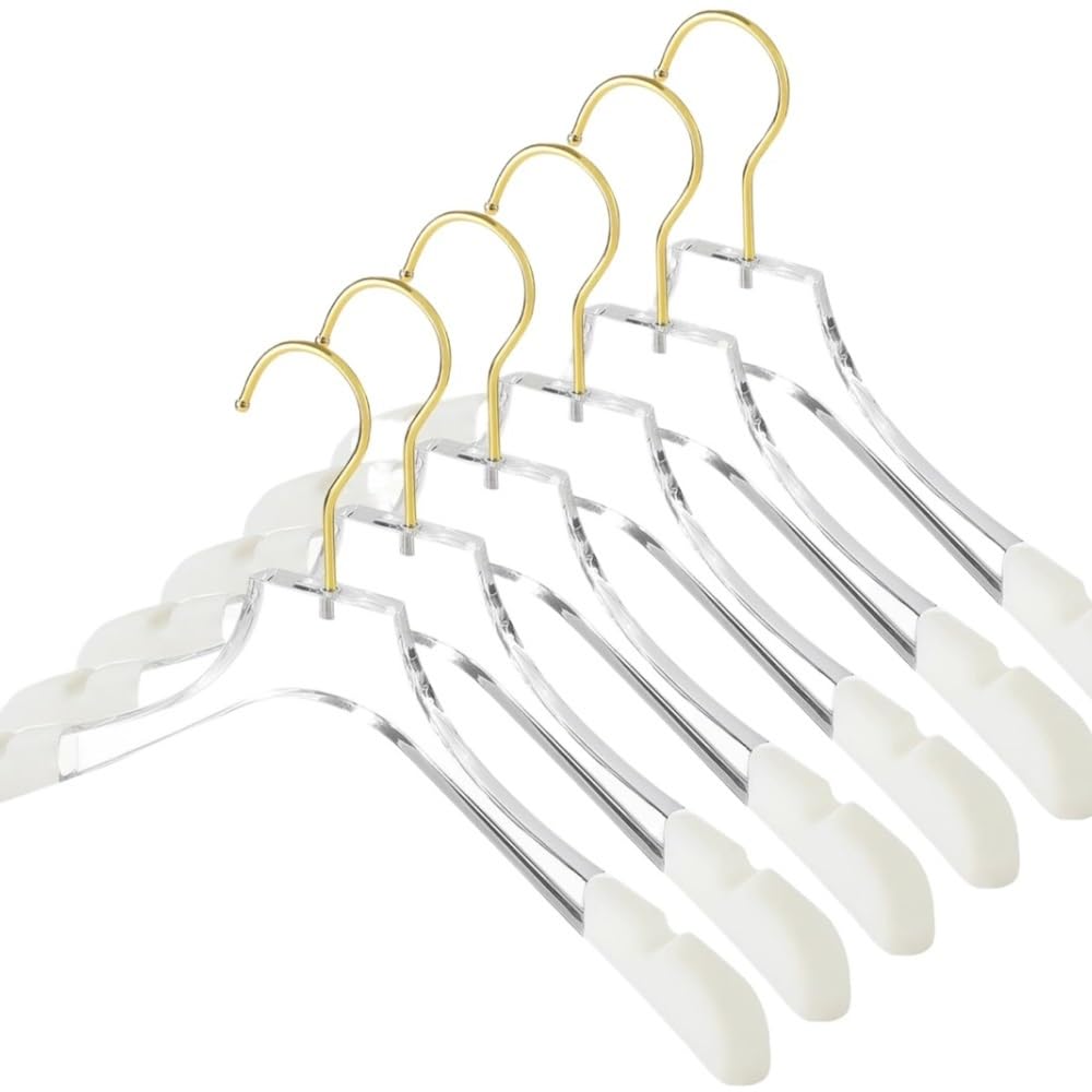 Perchas Armario Vestidor Percha De Acrílico con Hombros Anchos Hecha Material Cristalino Antideslizante Duraderas Ahorra Espacio(Transparent)