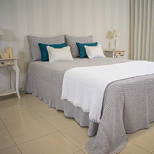 Casa da Laura - Colcha Gris para Camas 180/200 - Colcha 280 x 260 cm - Colcha Elegante con Efecto Waffle - 100% Algodón