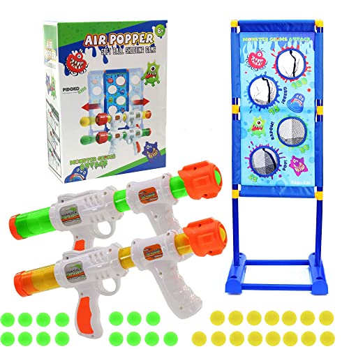 Pidoko Kids Shooting Game Toy for 5 6 7 8 9 10+ Years Olds Boys, 2pk Foam Ball Popper Air Toy Guns with Moving Shooting Target, 30 Foam Balls, Ideal Gift, Compatible with Nerf Toys
