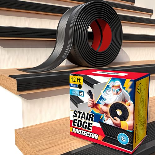Stair Edge Protector 12 Ft - Black Rubber Edge Trim for Steps - Vinyl Stair Nose Molding - Rubber Nose Trim - Fit for Indoor and Outdoor - Non Slip and Waterproof