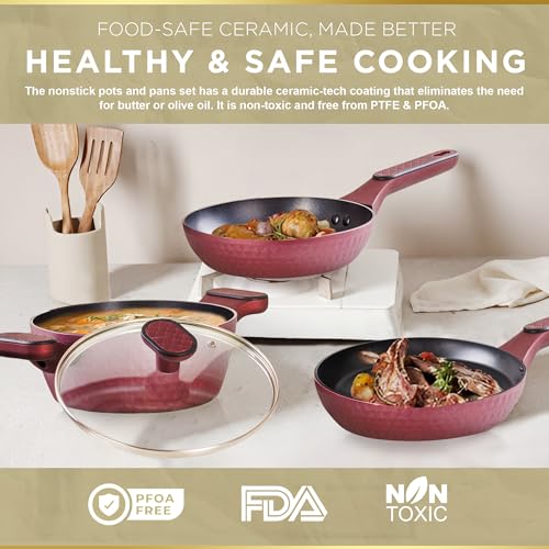 Image of Moss & Stone 4 Piece Nonstick Cookware Set, Small Pots And Pans Set Non stick With Glass Lid, Induction Cookware, Stay Cool Handle, PTFE /PFOA, Kitchen Cookware 4-Piece with Frying Pans Set & Saucepan