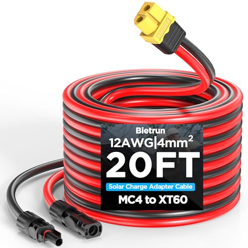 Mc4 to Xt60 20FT Xt60 Connector Solar Charge Cable 12AWG Pure Copper Solar Panel Mc4 to XT60 Extension Adapter Cable Waterproof Connectors for Solar Panel to Battery RV Portable Power Station