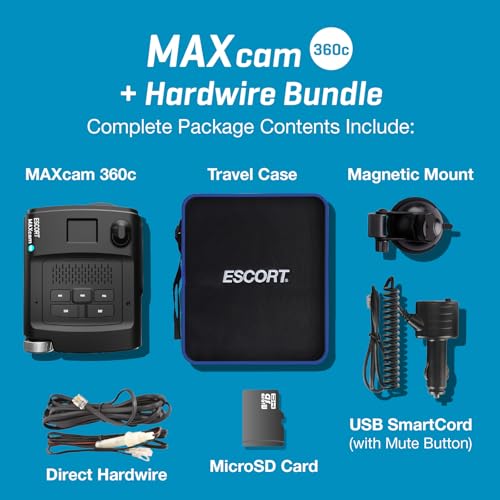 Image of Escort MAXcam 360c Laser Radar Detector and Dash Camera - Great Range, 360 Protection & Escort Direct Wire Power Cord for Radar and Laser Detectors, Black