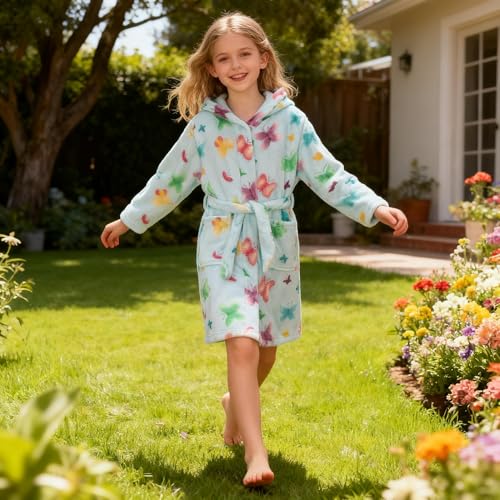 Image of Girls Fleece Hooded Robes Kids Warm Bath Robe for Girls Soft Fuzzy Bathrobe