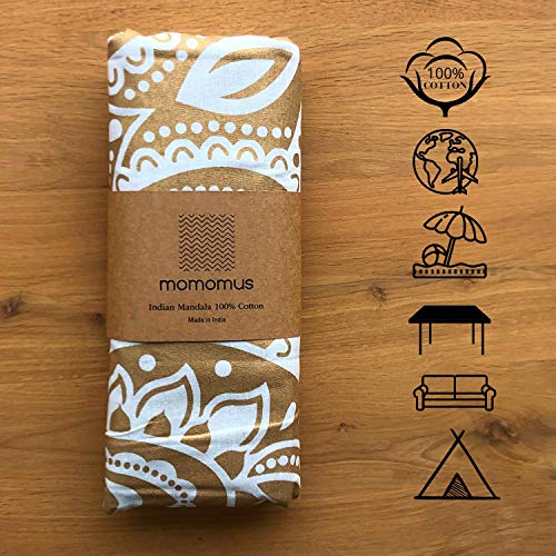 MOMOMUS Wandteppich Mandala - Golden - 100% Baumwolle, Aesthetic, Mehrzweck (Weißgold E, 210x230 cm) – Bild 6