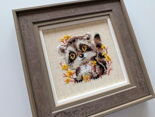 Image of RIOLIS - Little Raccoon 1754, Cross Stitch Kits 5,12 inch x5,12, Cross Stitch Kits for Beginners & Advanced, Crossstitching Kits Adult, Counted Stitching Kits, Embroidery Kit