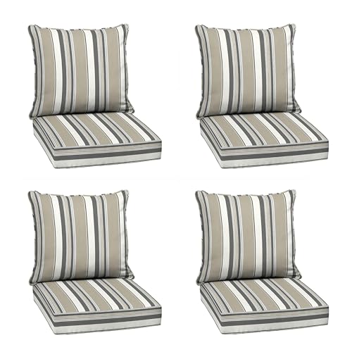 Image of Arden earthFIBER Outdoor Deep Seat Cushion Set, 4-Pack, 24 in x 24 in, Weather-Proof, Rain-Proof, Fade Resistant Patio Cushion for Chair, Sofa, and Couch Taupe Grey Boardwalk Stripe
