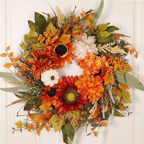 Couronne de porte d'automne design vibrant style ferme de 50 cm de diamètre - 4