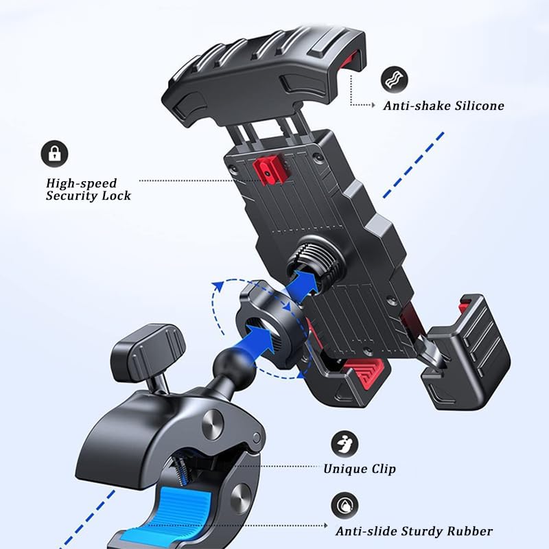 Support Téléphone Moto pour Peugeot Elyseo 100 2001-2003, Universel Rotation à 360 Support Guidon Support De Téléphone, Clip de Téléphone Moto pour 4.7”-6.8” Pouces