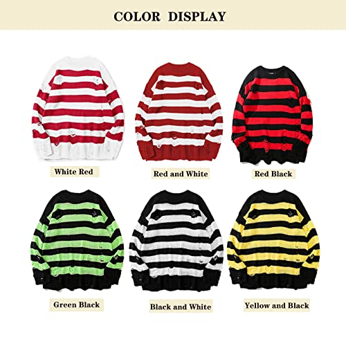 BXCNCKD Gothic Men's and Women's Sweater Ripped Striped Knit Sweater Men and Women Loose Casual Sweater3