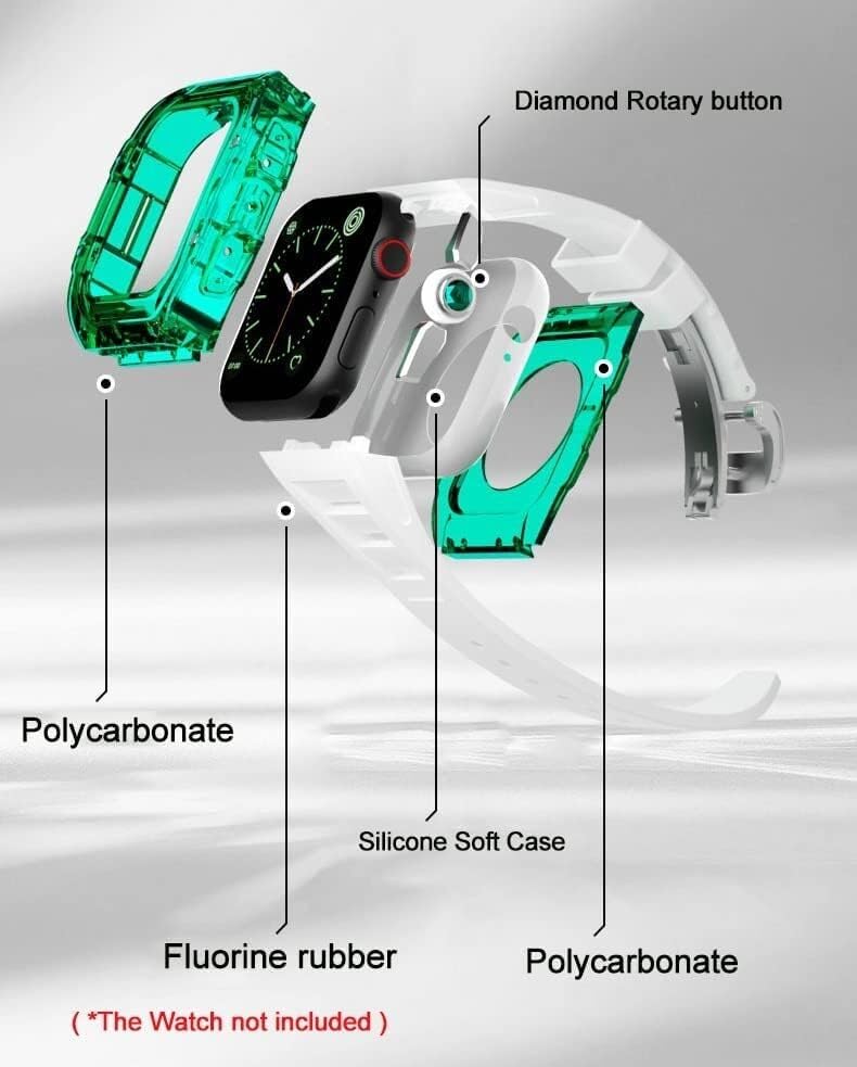Przezroczysta obudowa do zegarka pasek fluorowy, do Apple Watch Series 8 7 6 5 4 SE 44 mm 45 mm, przezroczysta obudowa zegarka sportowe oddychające paski zapięcie akcesoria zamienne