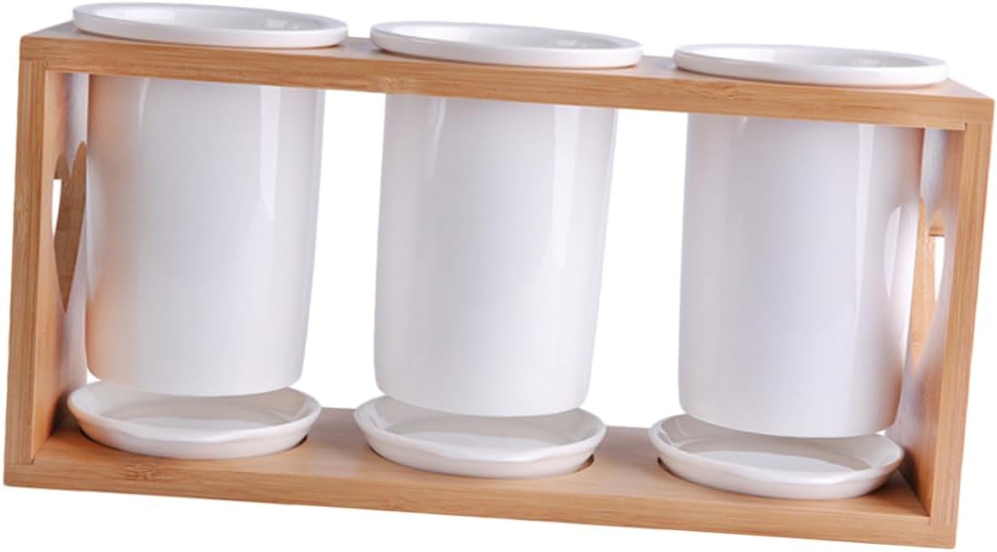 PRETYZOOM Compartment Chopsticks Utensil Holder Kitchen Utensil Organizer Bamboo Stand Cutlery Forks Spoons Knives