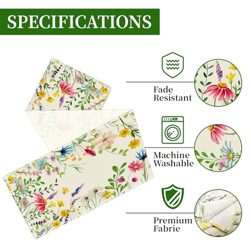 Bloss Spring Table Runner 72inch Long, Eucalyptus Lavender Daisy Floral Summer Table Runner Spring Kitchen Dining Table Decoration for Home Party,Wedding,Daily Farmhouse Decor,13x72 Inch - Thumbnail 5
