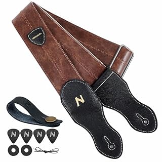 Nefelibata Guitar Strap with Pick Pocket, 2.3 inch Soft Vegan Leather Guitar Straps, 60s Vintage Style(Brown) - Les Beatles, Paul McCartney, John Lennon, RIngo Starr, George Harrison