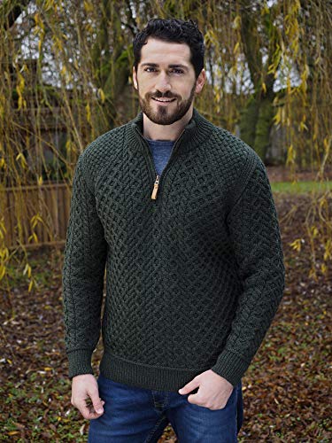 Aran Crafts Men's Cable Knitted Half Zip Sweater (100% Super Soft Merino Wool)2
