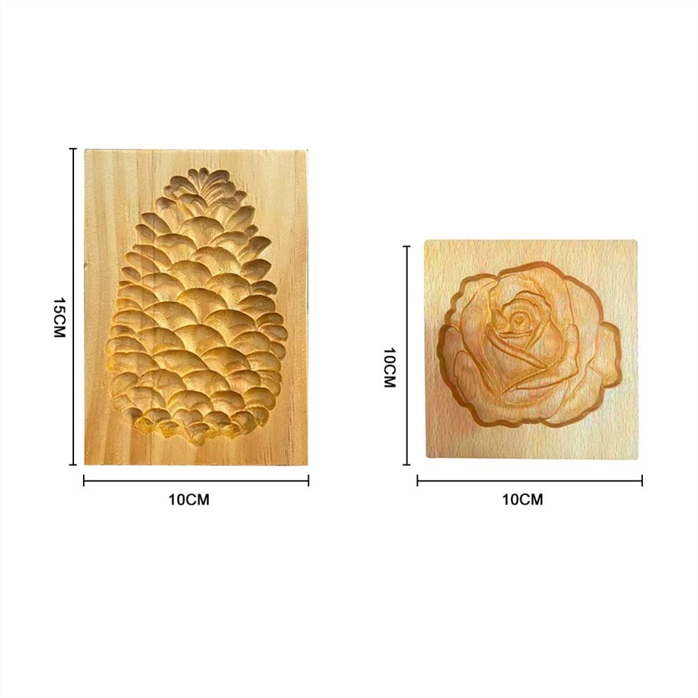 Moule à biscuits en bois，Carved Cookie Press Stamp Moules à chocolat Emporte-pièce en bois moule presse 3D gâteau gaufrage moule de cuisson outils Rose fleur pain d'épice Biscuit moule de cuisson(G 10
