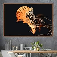 Framed Canvas Wall Art Jellyfish Floating Colorful Fish Group Marine Life Multicolor Nautical Photography Realism Ultra - 16x24 inches