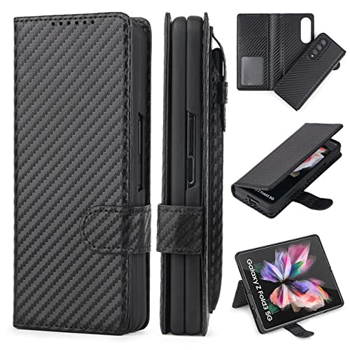 Coque Samsung Z Fold 3 fashion en cuir PU et carbone haut de gamme