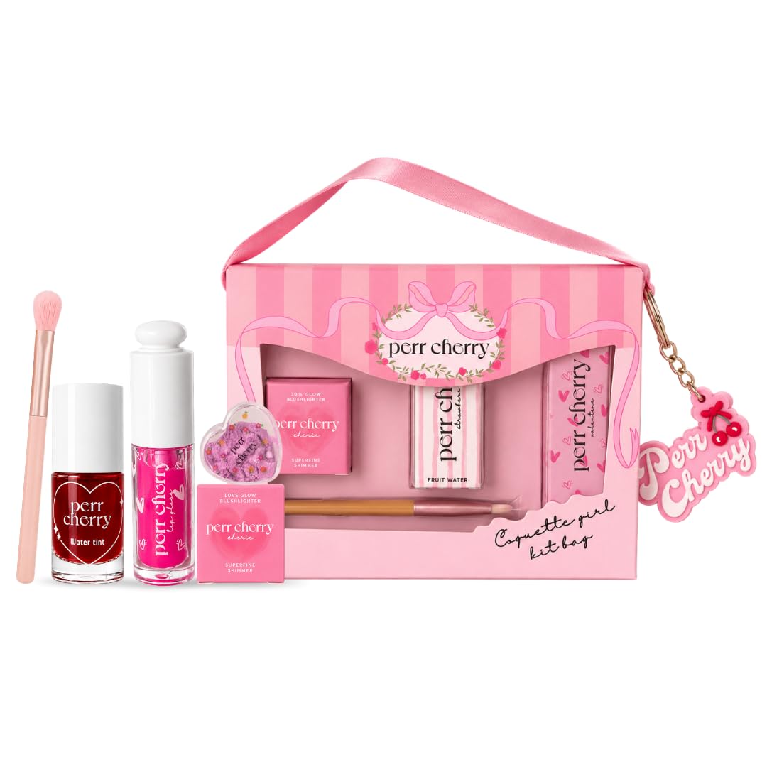 Perr Cherry 5-Piece Organic Makeup Kit for Kids, Preteens & Teen Girls | 100% Natural & Skin Friendly | Includes Eye & Che...