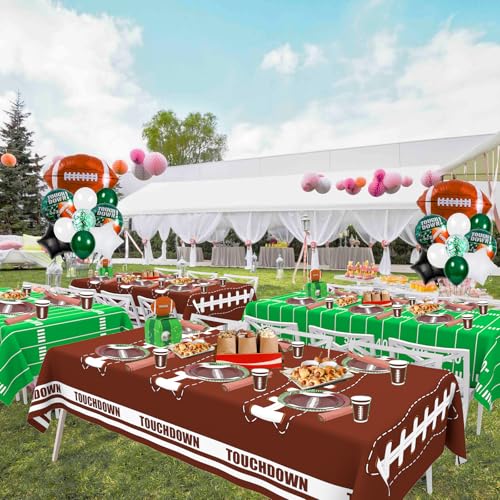 Image of WNINK 4 Pack Football Decorations - Disposable Tablecloth Plastic Table Cover for Football Themed Games Birthday Party - 54 X 108 Inch
