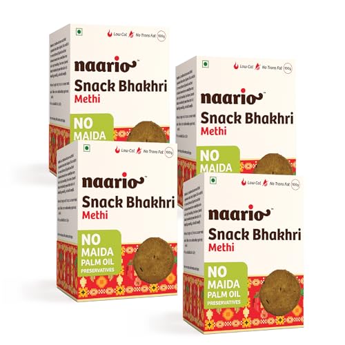 Image of Naario Methi Crackers Healthy Snack for Adults and Kids - 12 Calories /pc | High-Fibre, Whole Wheat Bhakhri with Plant-Based Protein and Fenugreek Perfect for Guilt-Free Munching | 100g Pack of 4