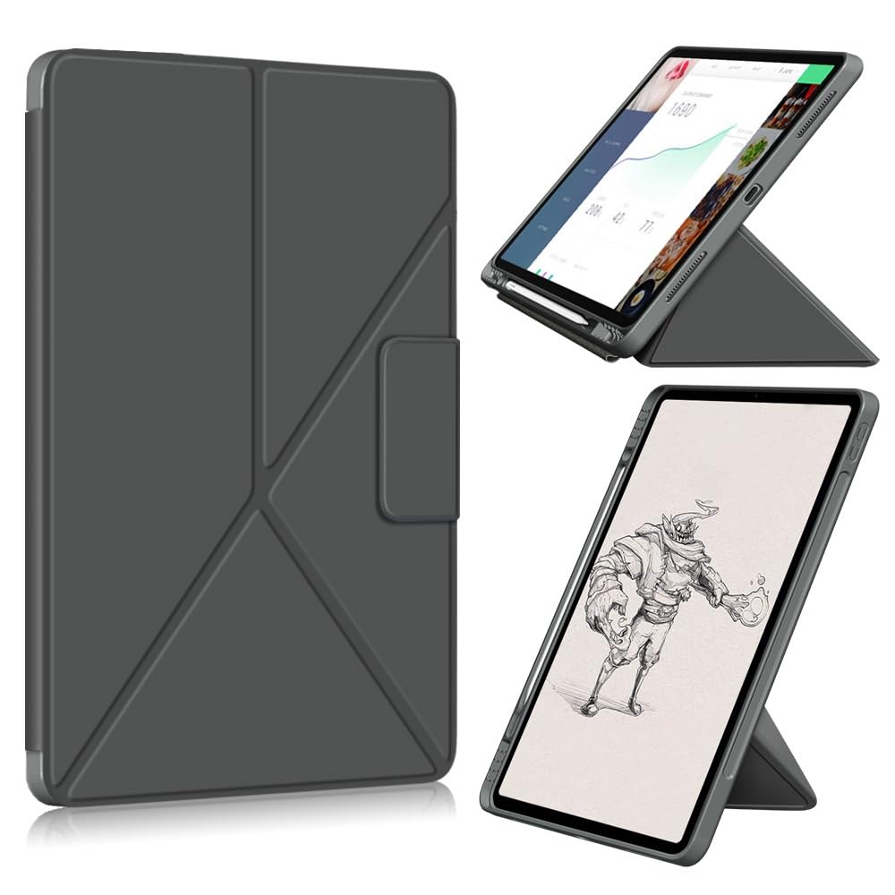 Dla ipada 12,9 cala 2018/2020/2021/2022 etui na tablet, wąska podstawa PC twarda tylna obudowa ochronne Smart Cover, wiele kątów widzenia folio pokrywa automatyczne uśpienie/budzenie(Gris)