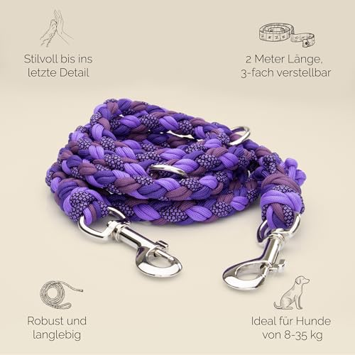 Tailoir Hundeleine 2m geflochten - Leine Hund, Mittelgroße - Große Hunde, Leine verstellbar, Hundeleinen, Dog Leash Führleine, Bissfeste Hundeleine zum Umhängen, Trainingsleine, Freihandleine Paracord