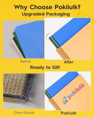 Image of Pokiiulk Classic Baseplates Building Plates-Pack of 10 Large 10 inch x 10 inch Building Bricks, Compatible with All Major Brands and Activity Table, Perfect STEM Gift for Builders Age 3+ (Multicolored)