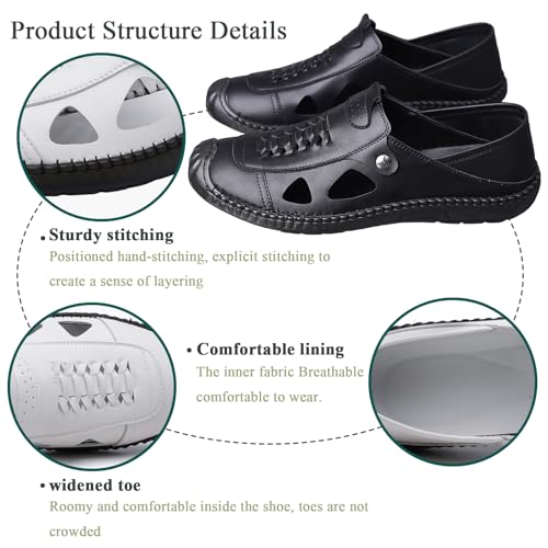 Men's Leather Sandal Comfort Slip On Lightweight Breathable Hollow Non Slip Walking Sandals for Men Sport Outdoor Casual Beach Hiking Camping2