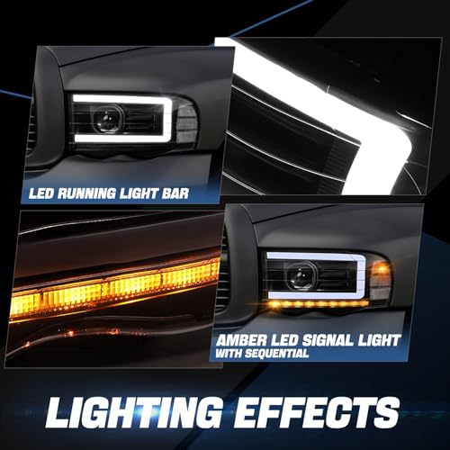 Image of Auto Dynasty LED DRL Headlight fit 02-05 Dodge Ram 1500 2500 3500, Black | Auto Dynasty LED DRL Headlight for 02-05 Dodge Ram 1500 2500 3500, Sequential Turn Signal Projector Headlights, Black Clear