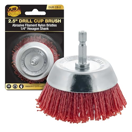 Dura-Gold 2.5" Abrasive Filament Nylon Bristle Cup Brush - 1/4" Hex Drill Shank Arbor, Coarse Grit Angle Grinder Brush for Truck Bed Liner Surface Prep, Sanding, Scuffing, Rust & Paint Removal