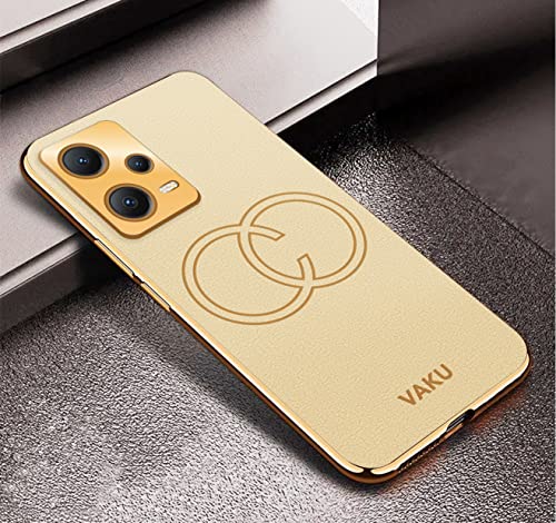 Image of Vaku Luxos Skylar Back Cover Case for Xiaomi Redmi Note 12 Pro 5G / Note 12 Pro+ 5G with Leather Pattern Design Gold Electroplated Soft TPU Cover| Shockproof Protective Case - Gold