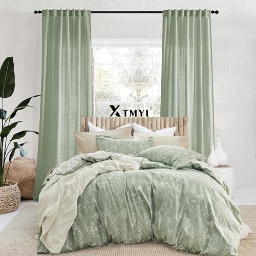 Image of XTMYI Sage Green 90 Inches Long,50 Inches Wide Country Curtains for Living Room,Sheer Linen Curtains for Bedroom