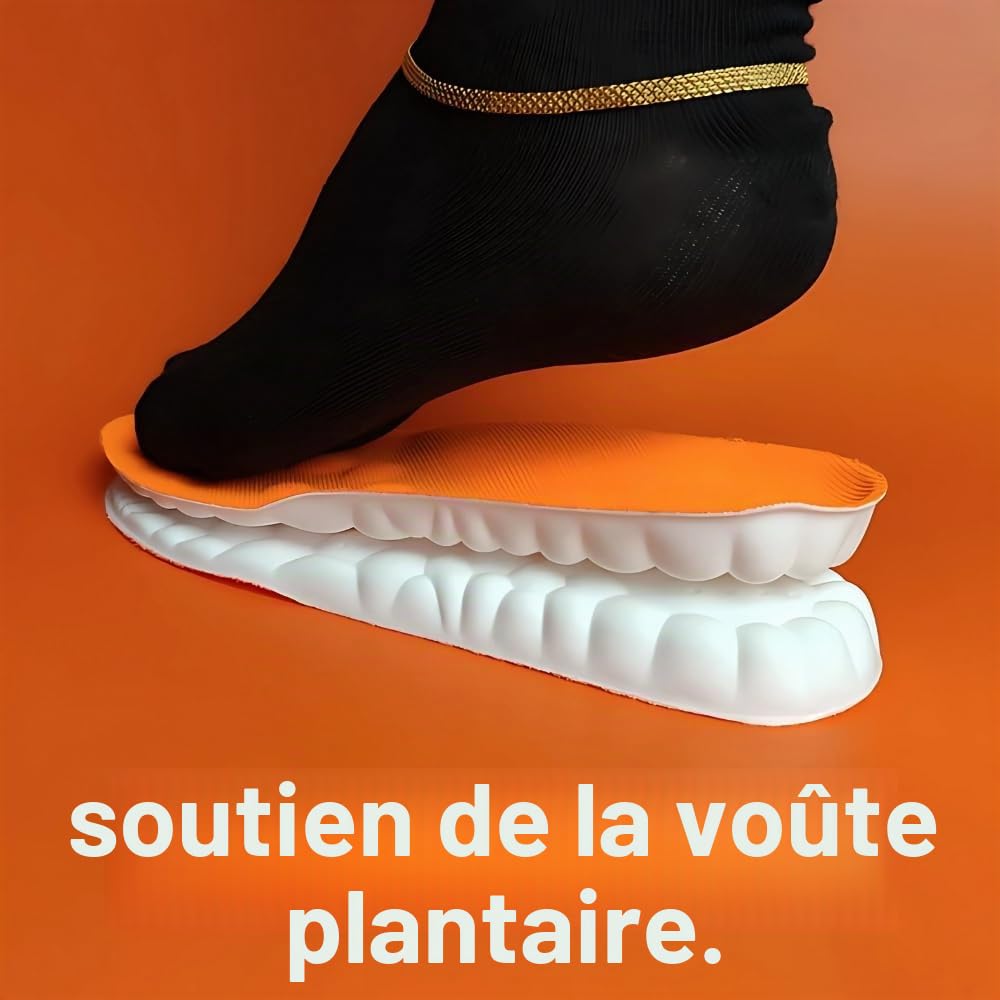 Semelles de massage Stepprs d'augmentation du confort, semelles thermiques 4D en mousse à mémoire avec soutien de la voûte plantaire pour hommes et femmes (Orange, EU 41-42)