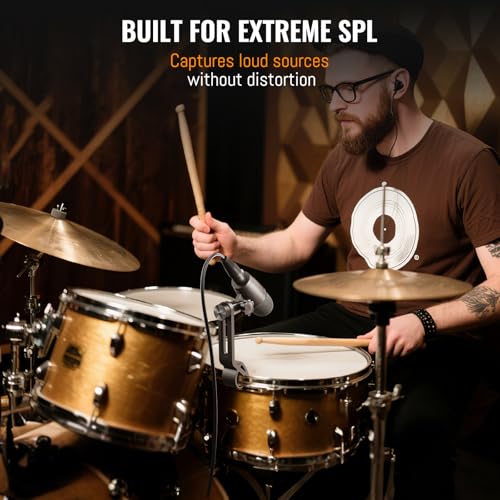 Image of Phenyx Pro PDM34 Snare Drum Mic, Cardioid Dynamic Microphone with Clip-on Microphone Clamp, Integral Stand Mount, and Long-Lasting Metal Housing